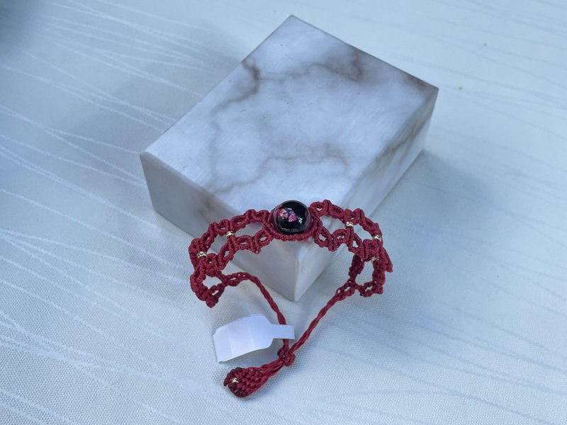 220274 Macrame 南美蠟線 琉璃珠 手鍊 - 手鍊/手環 - 半寶石 紅色