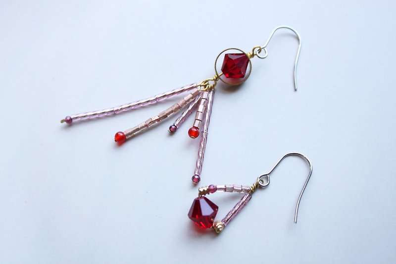 水母 鴻熙 -耳環 耳針 耳夾 - 耳環/耳夾 - 水晶 紅色