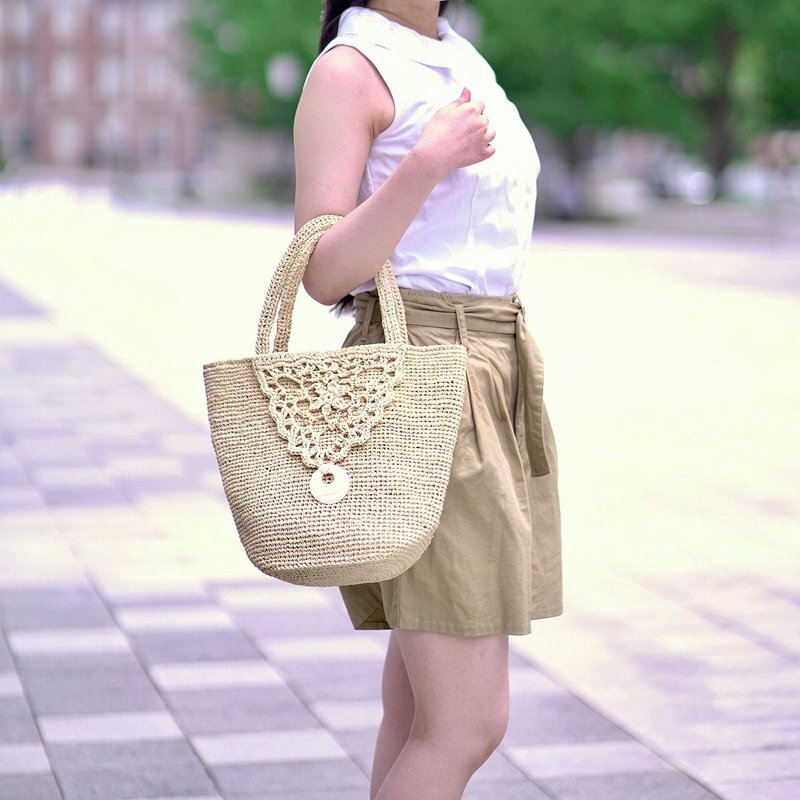 BABE - Straw Raffia hand Crochet Bag - กระเป๋าถือ - วัสดุอีโค สีนำ้ตาล