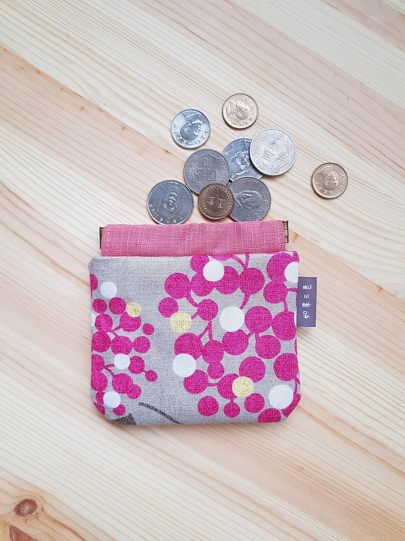彈片零錢包 - 散紙包 - 棉．麻 粉紅色