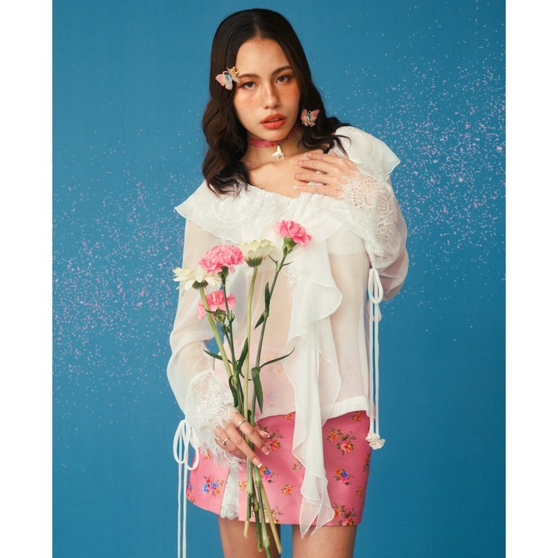 Papapetch.h - Bellflower see-through Shirt (Freesize) - 女上衣/長袖上衣 - 聚酯纖維 