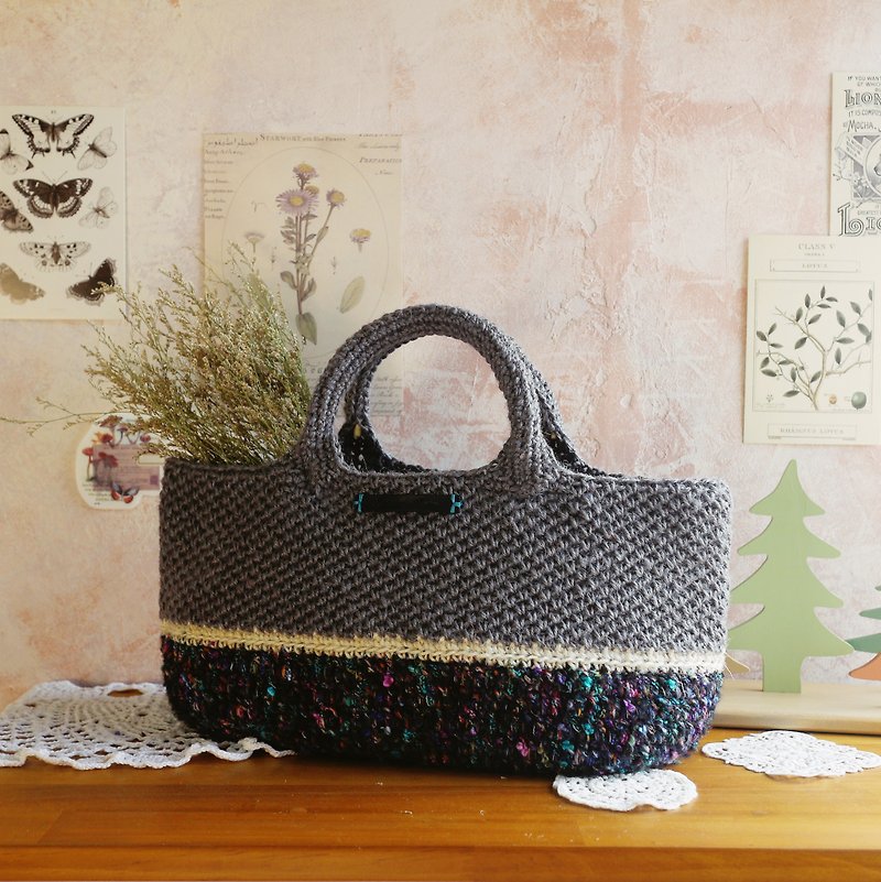 [Ready stock] Handmade hand-woven Linen rope woven bag/handbag/vegetable basket - กระเป๋าถือ - ผ้าฝ้าย/ผ้าลินิน สีเทา