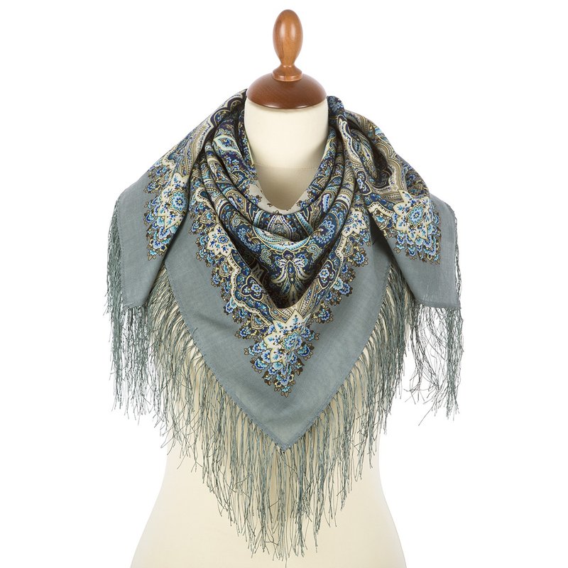 Authentic Pavlovo Posad Russian Shawl Scarf Soft 100% Wool 89x89 cm 1850-1 - 絲巾 - 羊毛 灰色