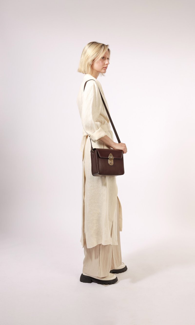 BERNADETTE Brown Gothic Style Crossbody Bag - Messenger Bags & Sling Bags - Genuine Leather Brown