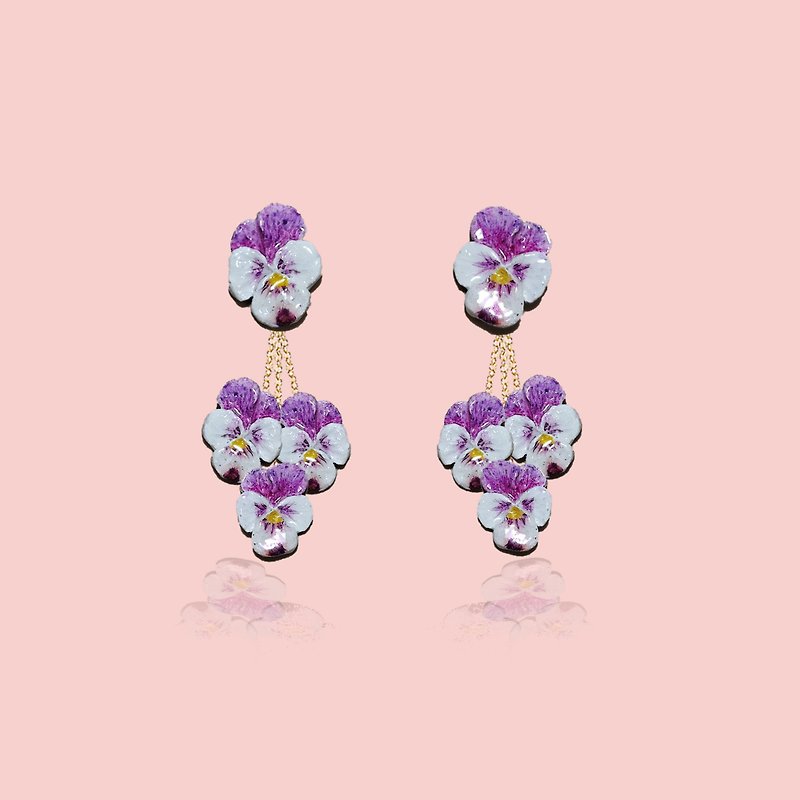 Ava Ollie Collection: Sweet Violet Primrose Earrings - ต่างหู - วัตถุเคลือบ สีม่วง