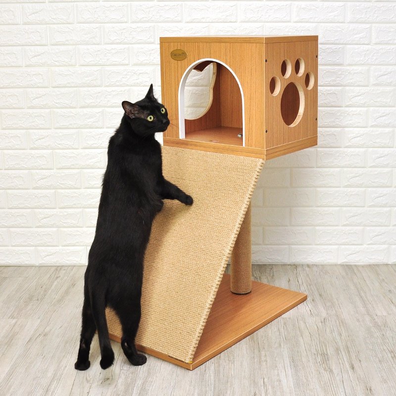 【MOMOCAT】C01b-h Manual Slope Cat Scratch Board Jumping Platform- Three Wooden Colors - Scratchers & Cat Furniture - Wood 