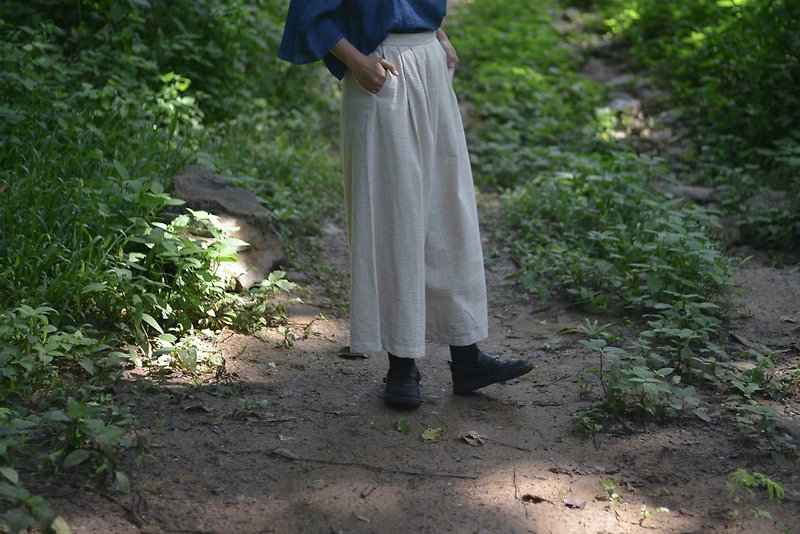 Wide-leg trousers | Hemp mix Linen | Natural Color - กางเกงขายาว - ผ้าฝ้าย/ผ้าลินิน ขาว