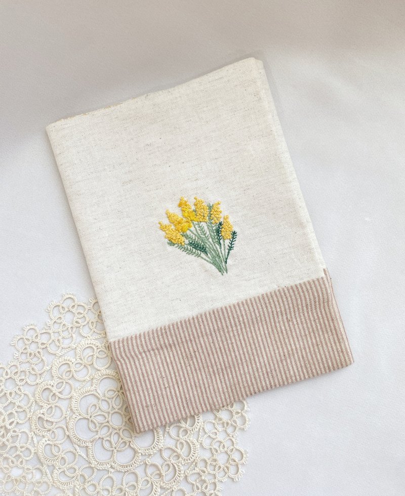 [Handmade by Ms. Fang] Hand embroidered A5 book jacket/book cover/handbook Bible version 16235 - Notebooks & Journals - Cotton & Hemp Yellow