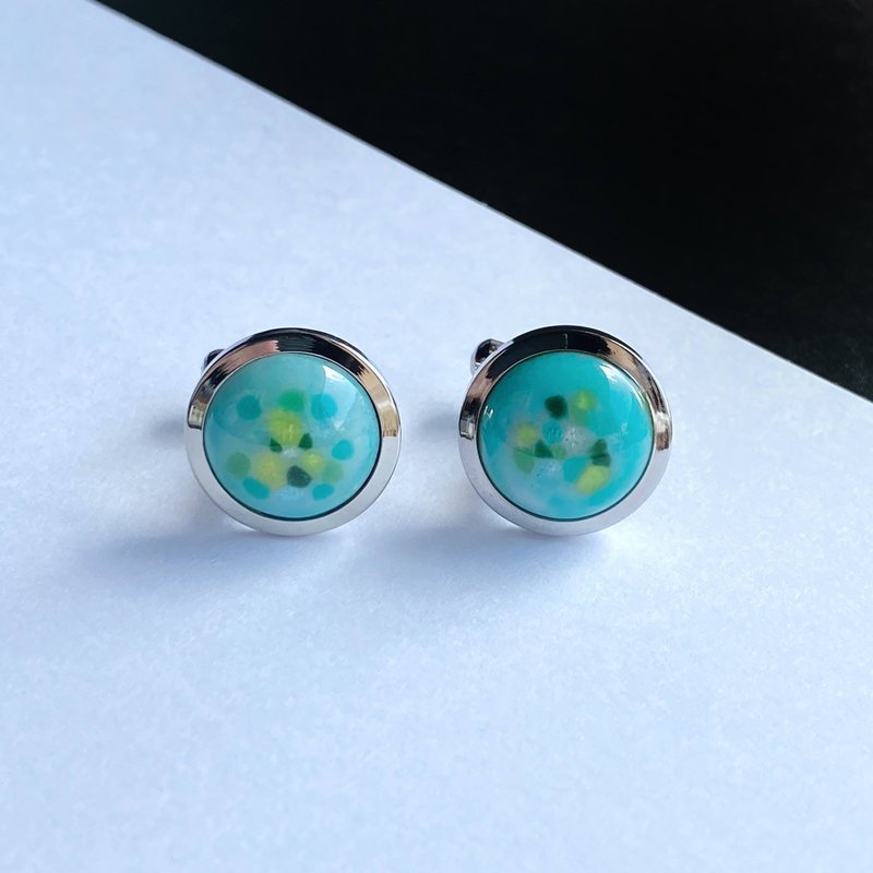 パステル 【ミント Mint】七宝焼のカフスボタン カフリンクス  純銀胎七宝 - 袖扣 - 其他材質 綠色