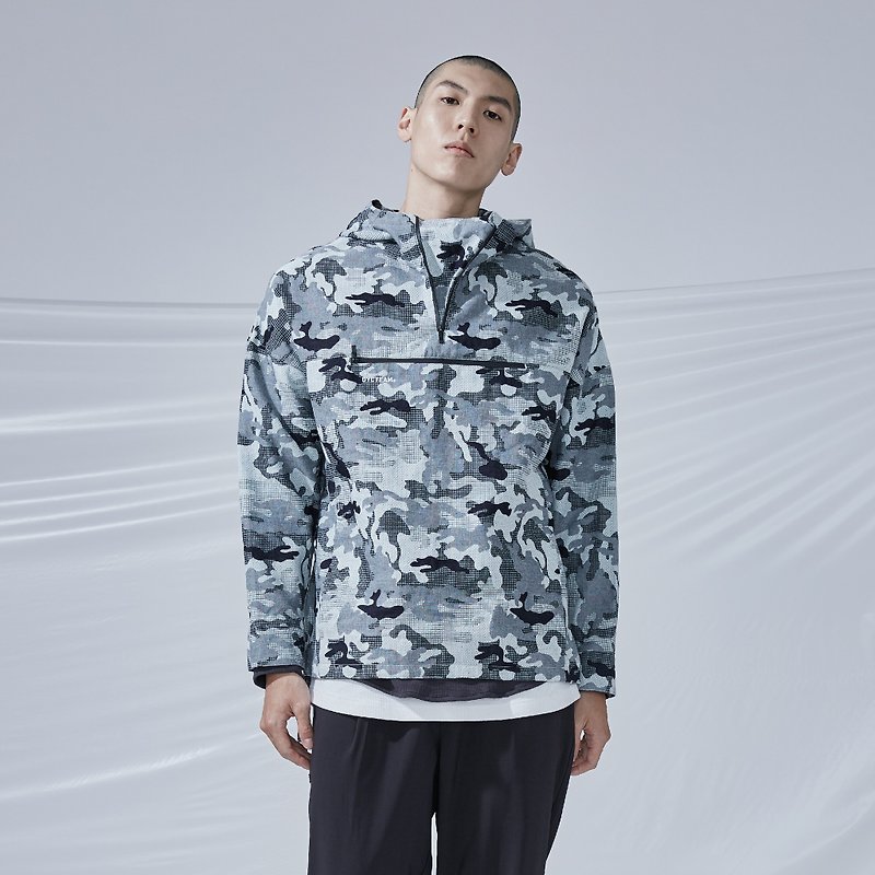 DYCTEAM - Camo Jacquard Anorak Denim Camouflage Jacket - เสื้อฮู้ด - ผ้าฝ้าย/ผ้าลินิน สีน้ำเงิน