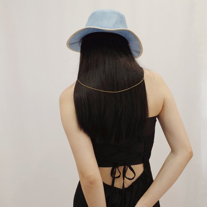 紳士帽子-ブルー/日よけ帽子/つば広帽子/アウトドアハット - 帽子 - コットン・麻 ブルー