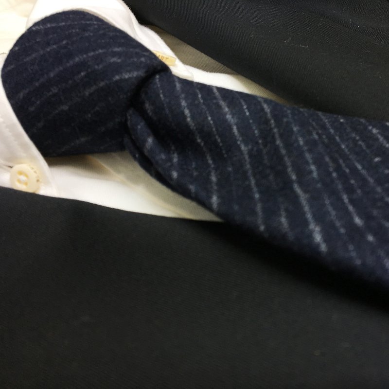 FINTES navy regimental tie striped necktie - 領呔/呔夾 - 棉．麻 藍色