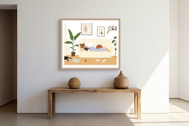 Lazy sofa afternoon giclee painting - โปสเตอร์ - กระดาษ ขาว