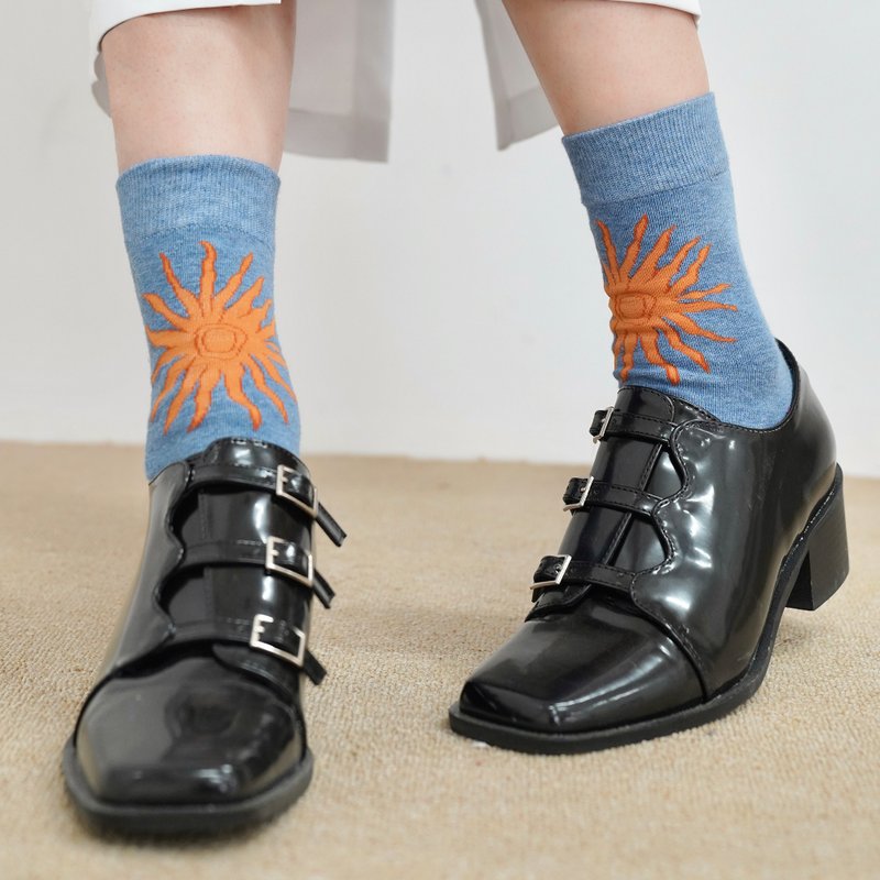 Fine Sunrise Jacquard Embroidered label without feeling outside/high elastic rub - Socks - Cotton & Hemp Blue