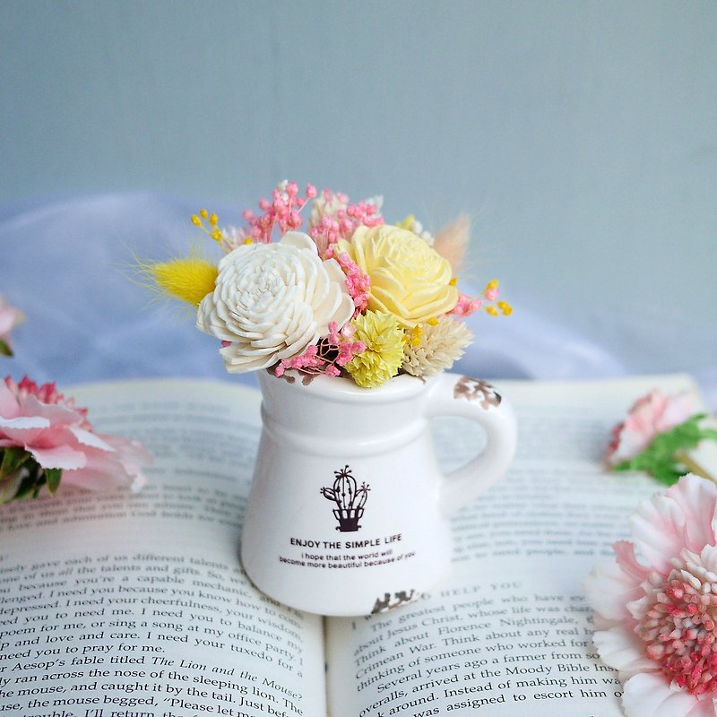 Pieces of praise - the village pink sun rose milk pot dried flowers bloom fragrant flowers - ตกแต่งต้นไม้ - พืช/ดอกไม้ สึชมพู