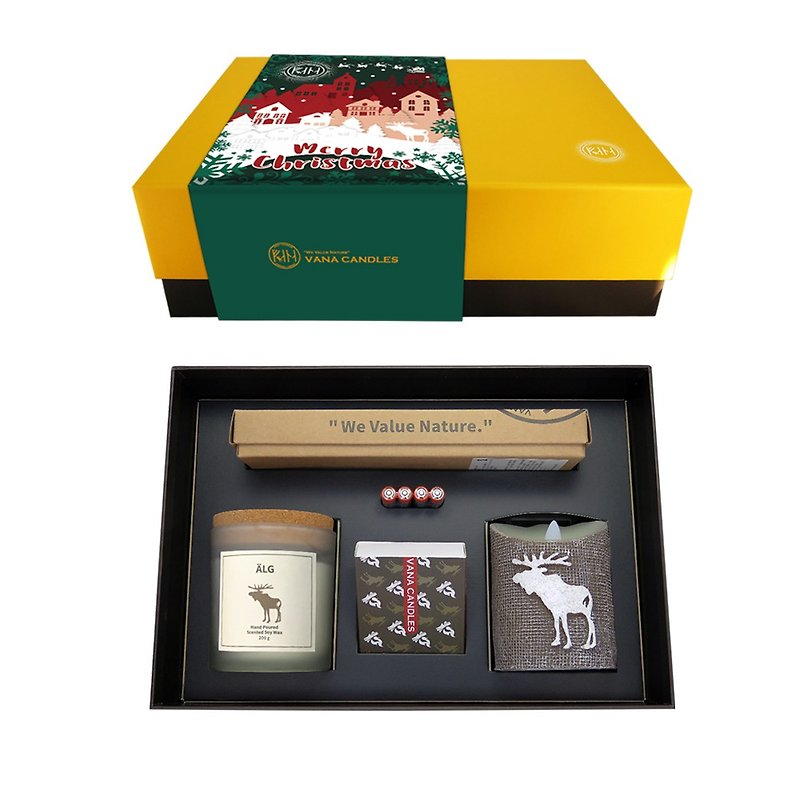 Vana Candles香氛蠟燭禮盒超值組 - 豐收聖誕版 - 香薰蠟燭/燭台 - 其他材質 黃色