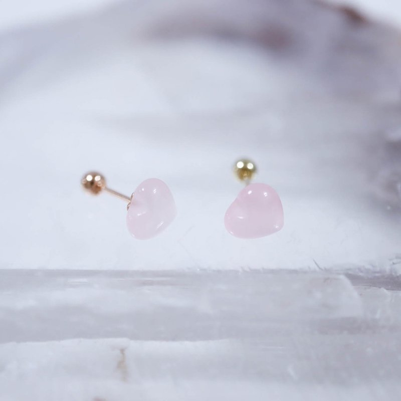 轉珠 粉晶鎖珠 粉水晶 14K 黃K金　玫瑰金 鎖珠耳環 純K金耳環 - 耳環/耳夾/耳骨夾 - 貴金屬 