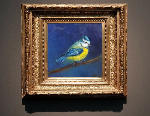 アオガラ絵画チカディーオリジナルアート鳥油絵森動物6x6