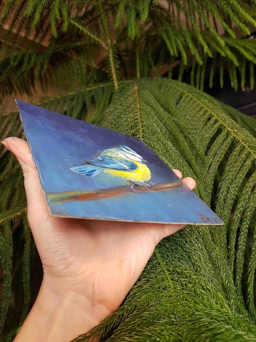 クマガイモリカズ　油絵　お盆　鳥 クマガイモリカズ 油絵 お盆 鳥
