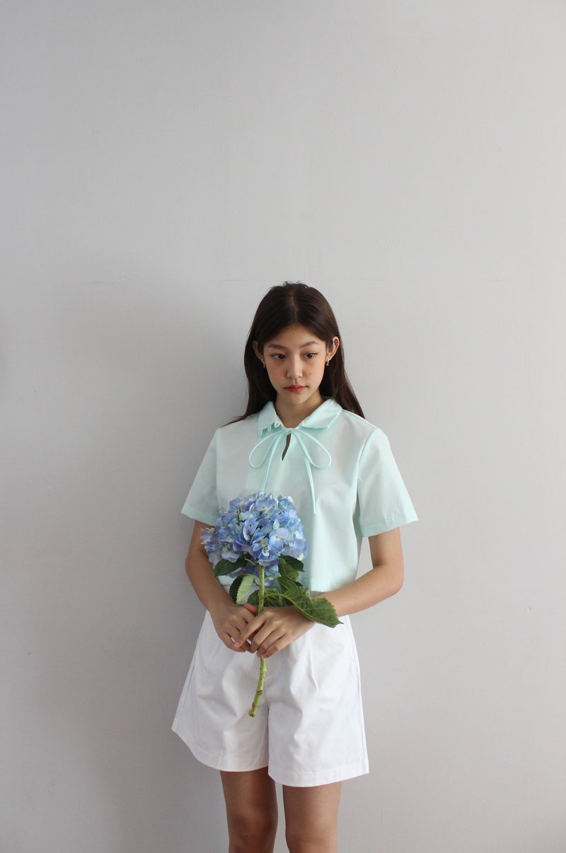 Sailor shirt - Baby blue - 女襯衫 - 棉．麻 