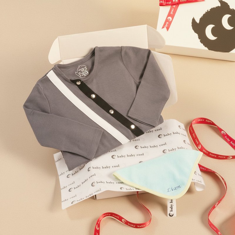 客製化姓名 新生兒禮物 龐畢度系列-斜坡包屁衣 彌月禮 - 包屁衣/連身衣 - 棉．麻 灰色