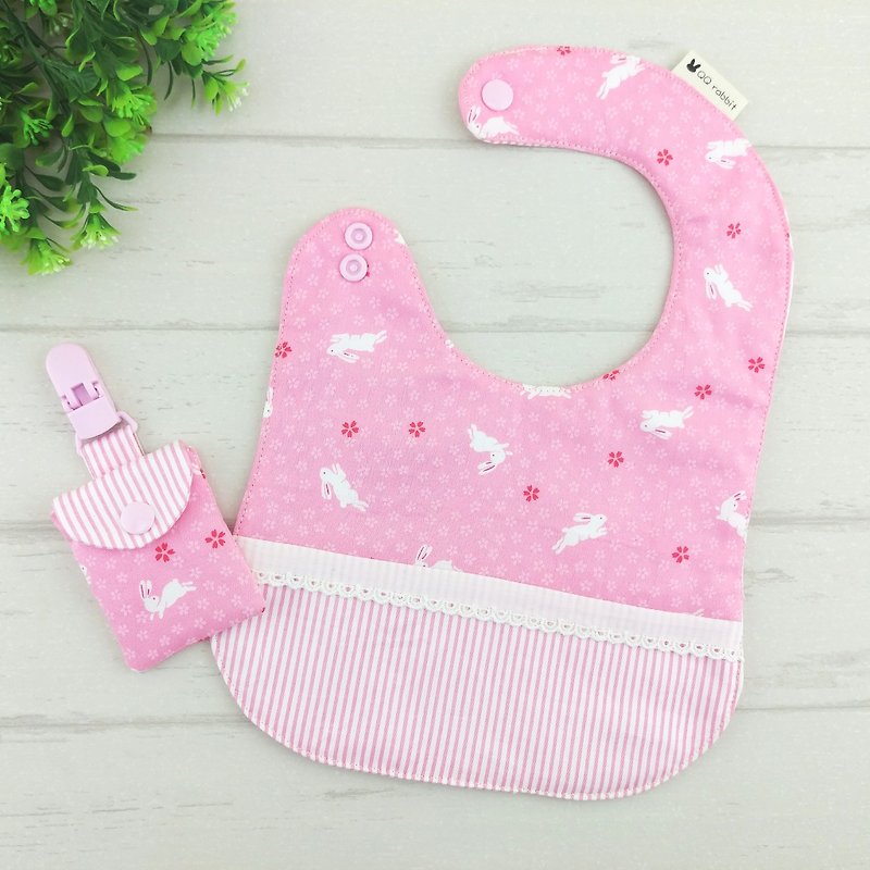 Cherry blossom rabbit. Baby bib + peace symbol bag (Fun bag can be increased by 40 embroidered name) - Baby Gift Sets - Cotton & Hemp Pink