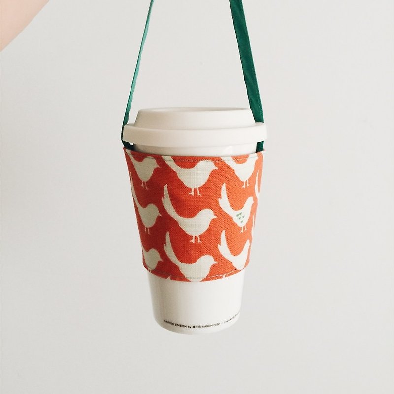 hairmo Thousands of coffee cups - orange (family .711. McDonald's. Hand cup) - ถุงใส่กระติกนำ้ - ผ้าฝ้าย/ผ้าลินิน สีแดง