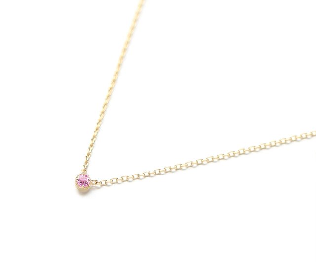 September Birthstone K10 Pink Sapphire Single Necklace ~Petela