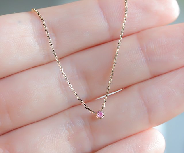 9月誕生石 K10 ピンクサファイアの一粒ネックレス ~Petela~ (K18 変更可能) - ショップ RASPIA Jewelry ネックレス  - Pinkoi