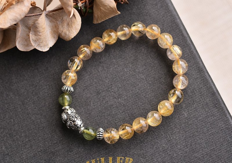 Blonde Crystal + Green Stone Sterling Silver Pixiu Crystal Bracelet - Bracelets - Crystal Yellow