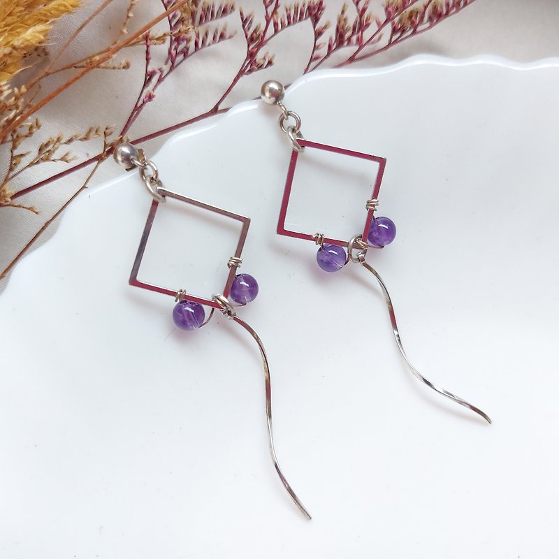 s925純銀 紫水晶耳環 | 手作客製 手鍊 項鍊 耳飾 飾品 - 耳環/耳夾 - 水晶 