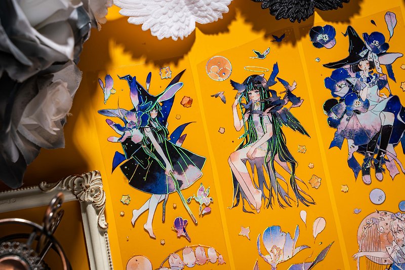星夜皎皎 女神 唯美 意境 PET 紙膠帶 鐳射 貝殼光 10米卷 - 紙膠帶 - 其他材質 多色