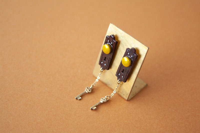 Porta Magica Doorknob Earrings / Earrings-Blue - Earrings & Clip-ons - Plastic Brown
