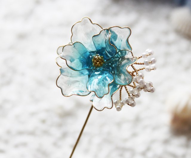 【Waviness】 Ocean Flower Brooch Sea Waves Flower in Blue, Flower Pin, Sеа Flower Brooch
