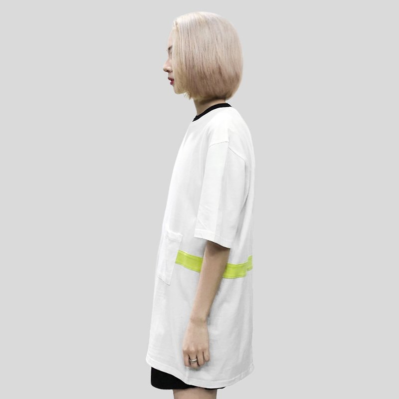 【ionism】拼接口袋短T白 - T 恤 - 棉．麻 白色