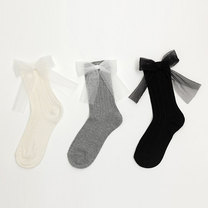 Mulberry silk Tencel cool texture gentle mesh bow pile socks mid-calf socks - Socks - Silk 