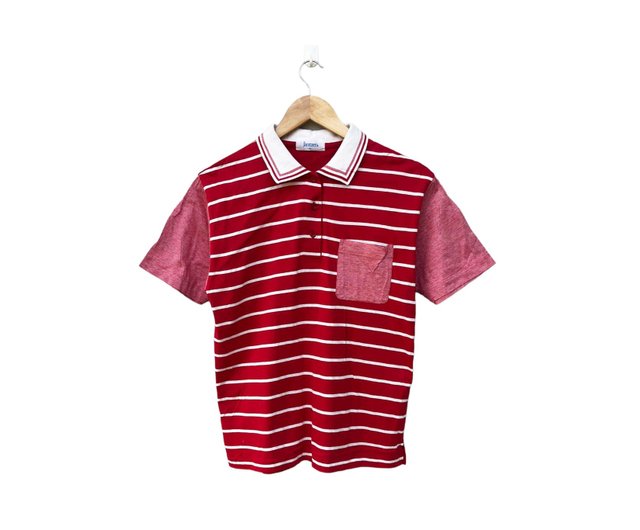 GRANCY 赤 ストライプ襟 ポロシャツ GRANCY】ポロシャツ Poloshirt レッド - メルカリ