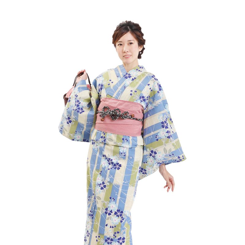 Women's yukata and obi 2-piece set, size F x27-11 yukata - Other - Cotton & Hemp Blue