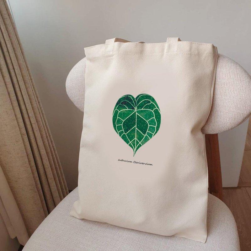 Plant, Broadleaf Anthurium, Foliage Plant, Canvas Bag - กระเป๋าแมสเซนเจอร์ - ผ้าฝ้าย/ผ้าลินิน สีเขียว
