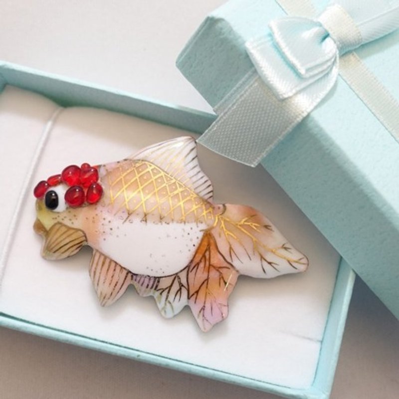 Goldfish 2 Cloisonne Brooch - เข็มกลัด - โลหะ สีแดง