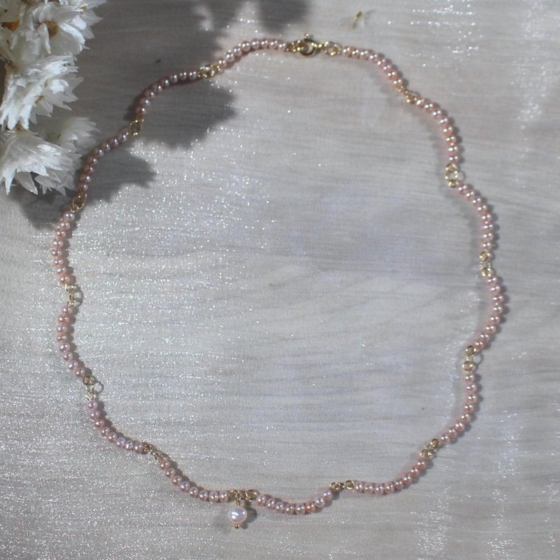 Dainty Wave Choker Strung Pink Baroque Pearls Necklace Pearl Jewelry for Her - Necklaces - Pearl Pink