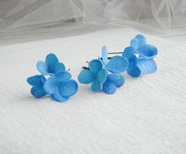 Blue Flower Hair Pins