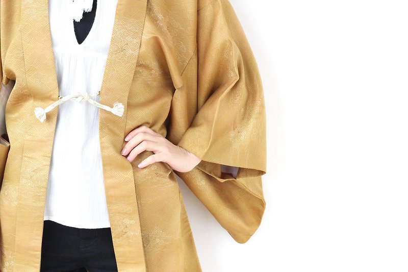 Japanese landscape kimono, traditional kimono, kimono jacket /4034 - เสื้อแจ็คเก็ต - เส้นใยสังเคราะห์ สีเหลือง