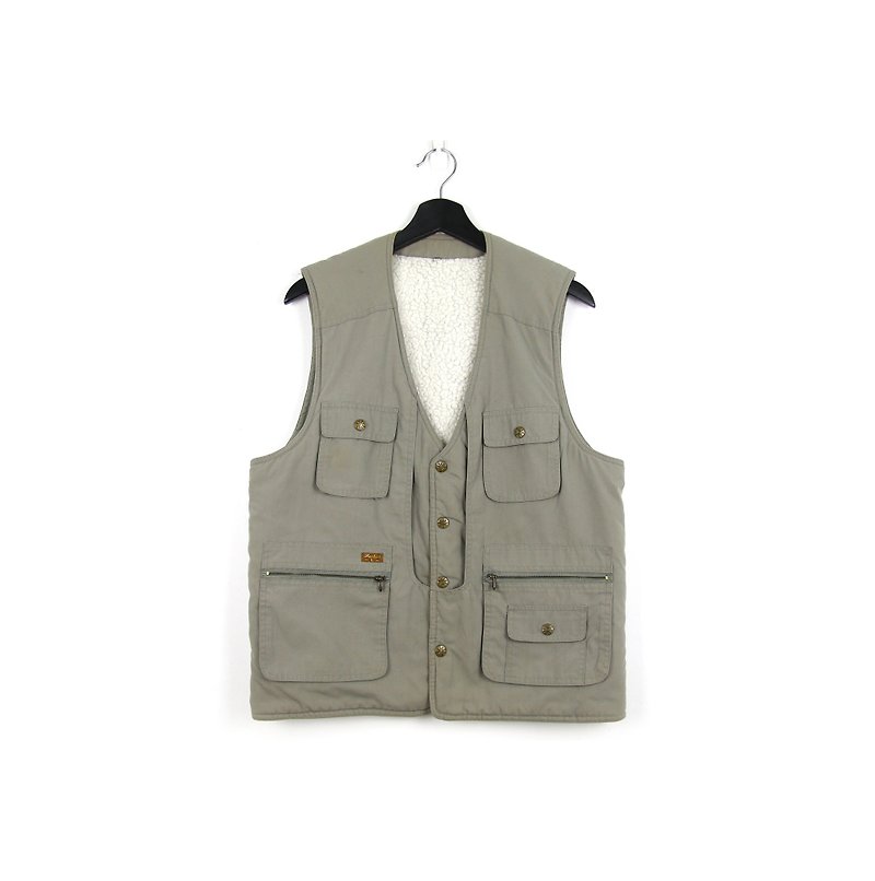 Back to Green cotton fisherman vest light gray / / vintage vest - เสื้อกั๊กผู้ชาย - ผ้าฝ้าย/ผ้าลินิน 