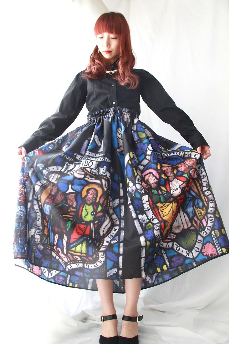 Rainbow Stained glass　skirt - Skirts - Polyester Blue