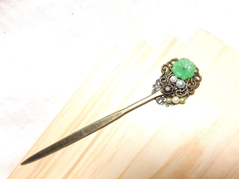 春山如黛 海翠綠 髮簪 造型 珍珠 (流蘇,無流蘇,兩款擇一) - 髮夾/髮圈 - 其他材質 綠色