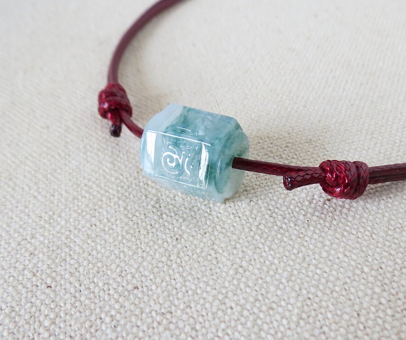 [Six-character Ming Dynasty Mantra] Floating Flower Jadeite Korean Wax Thread Necklace in the Year of the Zodiac*ZB04*Lucky and guard against villains - Collar Necklaces - Gemstone Multicolor