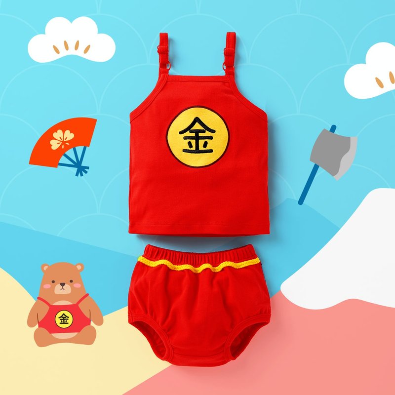 OMYMONSTER 金寶寶背心套裝 - 包屁衣/連身衣 - 棉．麻 紅色