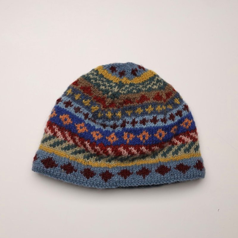 Hand-knitted half-lined windproof fur hat with melon-pipe totem color pure wool thread | Exchange gift box | Christmas gift - Hats & Caps - Wool Multicolor