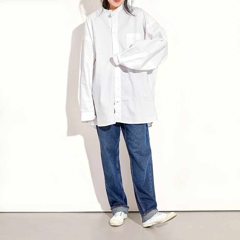 G果GAOGUO original design women's spring and summer trimming large profile detachable dual-use collar cotton long white lining - Women's Shirts - Cotton & Hemp White